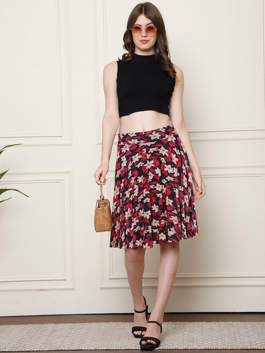 Women Multi color Polyster Lycra Full Printed Skirt with inner short