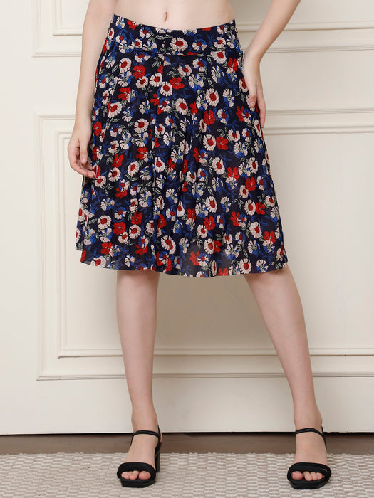 Women Multi color Polyster Lycra Flower Printed Skirt with inner short