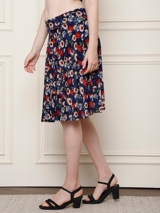 Women Multi color Polyster Lycra Flower Printed Skirt with inner short