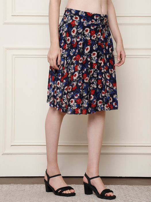 Women Multi color Polyster Lycra Flower Printed Skirt with inner short