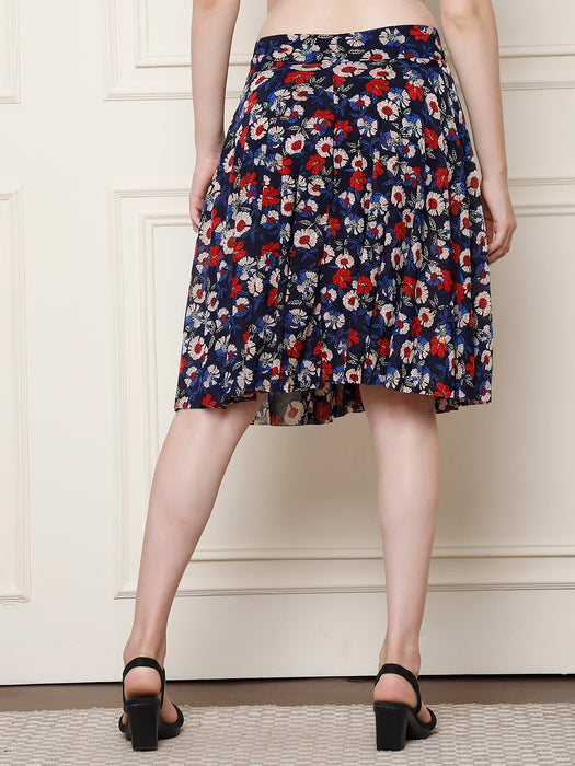 Women Multi color Polyster Lycra Flower Printed Skirt with inner short