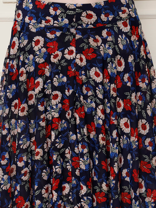 Women Multi color Polyster Lycra Flower Printed Skirt with inner short