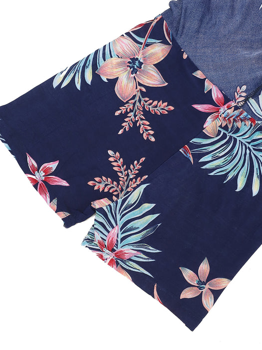 Women Multi color Polyster Lycra Big Leaves Printed Skirt with inner short