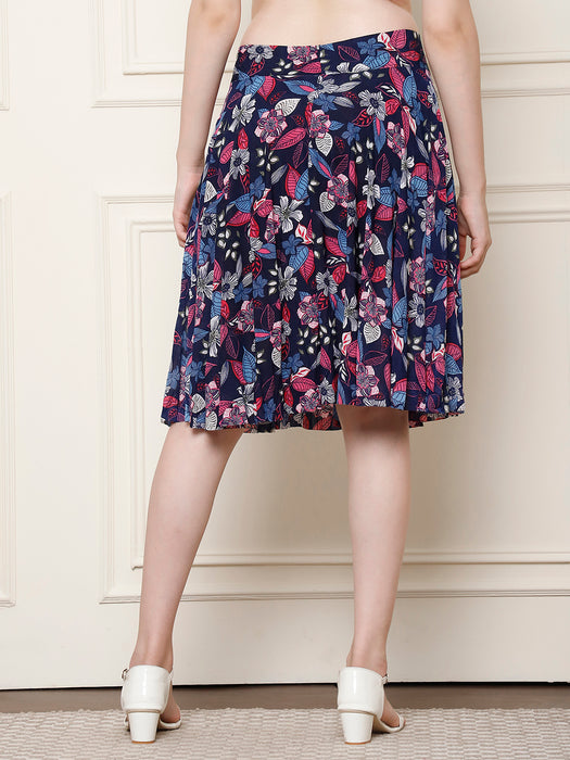 Women Multi color Polyster Lycra Leaves Printed Skirt with inner short