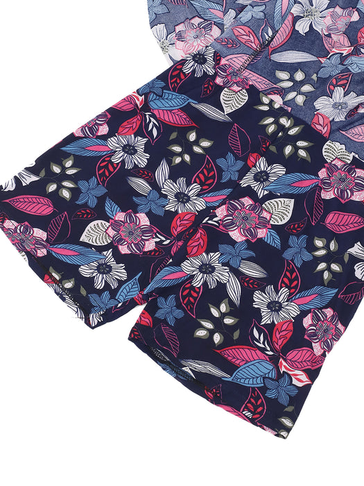 Women Multi color Polyster Lycra Leaves Printed Skirt with inner short