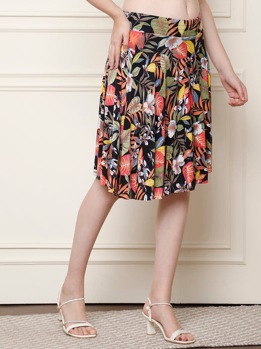 Women Multi color Polyster Lycra Abstract Printed Skirt with inner short