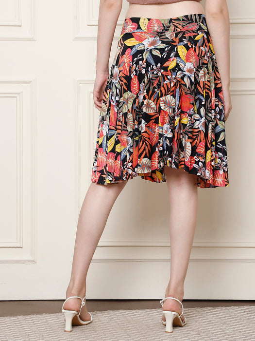 Women Multi color Polyster Lycra Abstract Printed Skirt with inner short