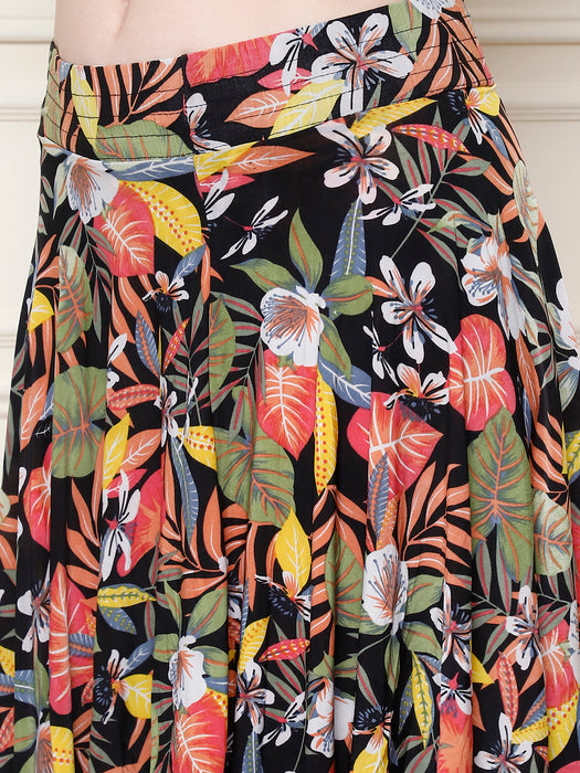 Women Multi color Polyster Lycra Abstract Printed Skirt with inner short