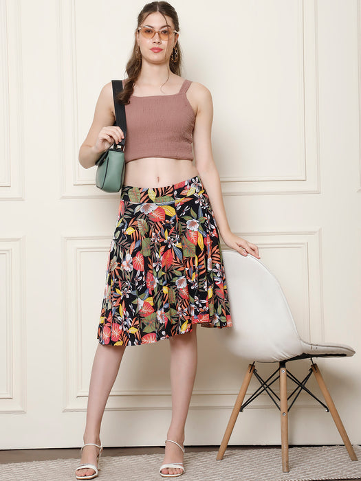 Women Multi color Polyster Lycra Abstract Printed Skirt with inner short