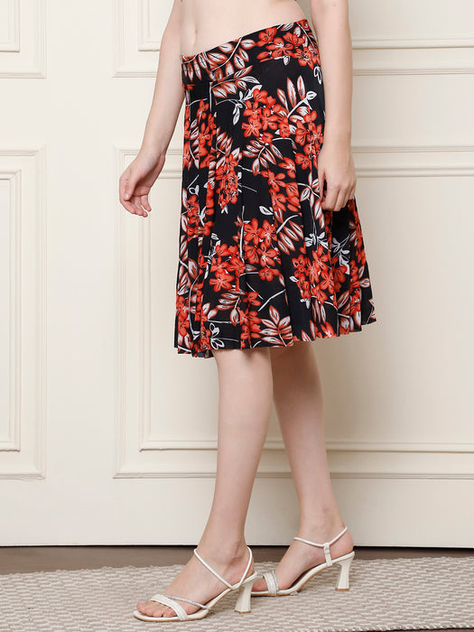 Women Multi color Polyster Lycra Geography Printed Skirt with inner short