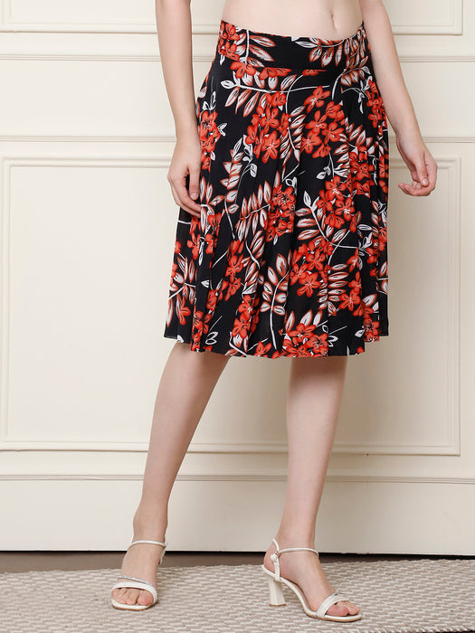 Women Multi color Polyster Lycra Geography Printed Skirt with inner short