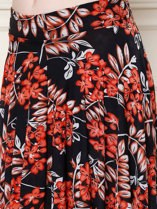 Women Multi color Polyster Lycra Geography Printed Skirt with inner short