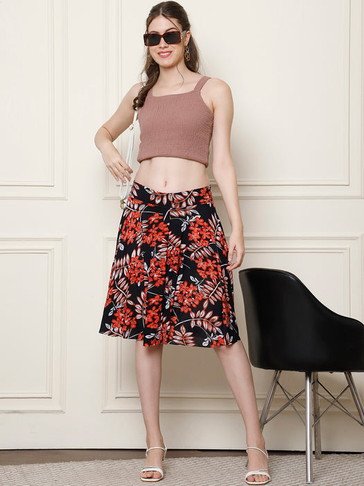 Women Multi color Polyster Lycra Geography Printed Skirt with inner short