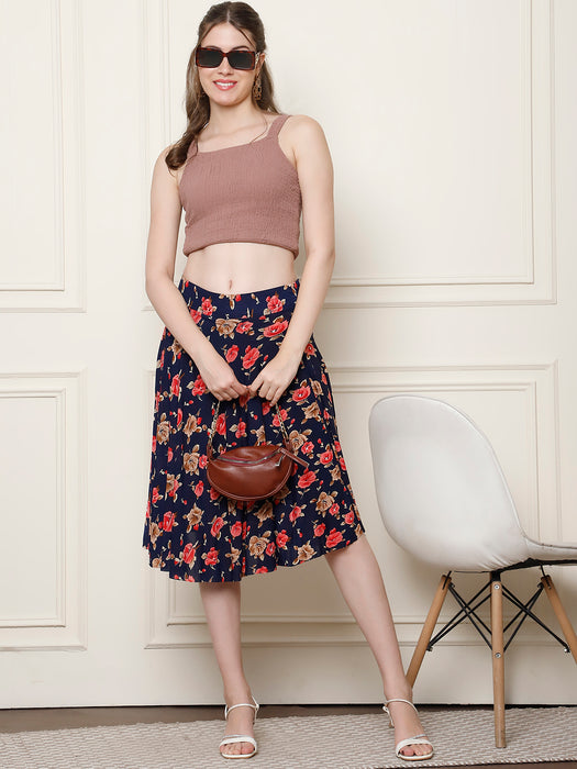 Women Multi color Polyster Lycra Flower Printed Skirt with inner short