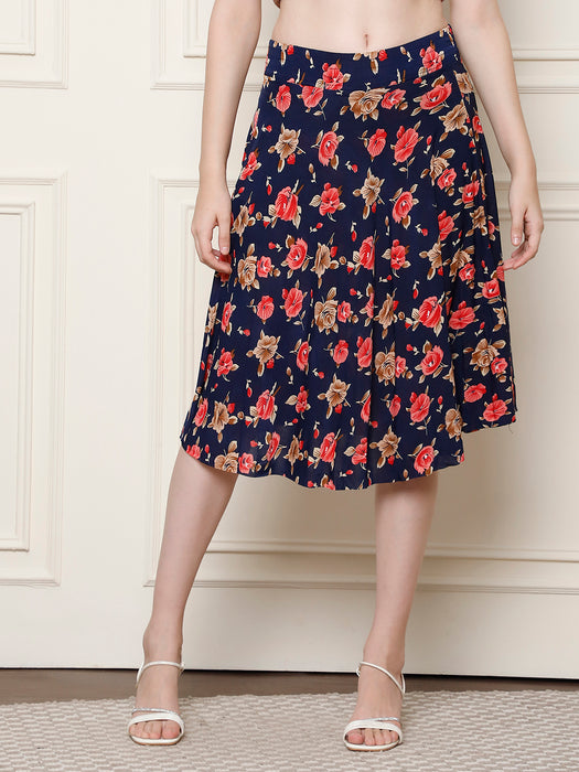 Women Multi color Polyster Lycra Flower Printed Skirt with inner short