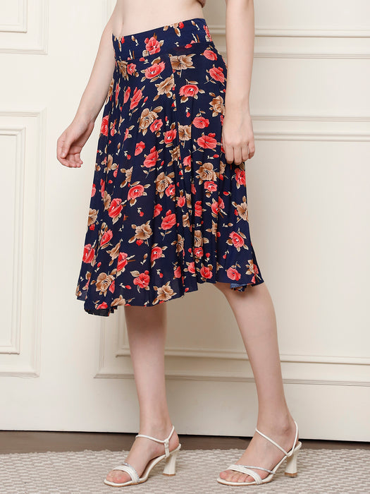Women Multi color Polyster Lycra Flower Printed Skirt with inner short