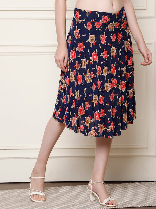 Women Multi color Polyster Lycra Flower Printed Skirt with inner short
