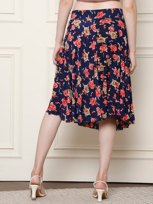 Women Multi color Polyster Lycra Flower Printed Skirt with inner short