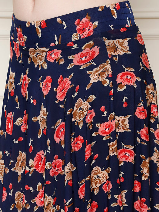 Women Multi color Polyster Lycra Flower Printed Skirt with inner short