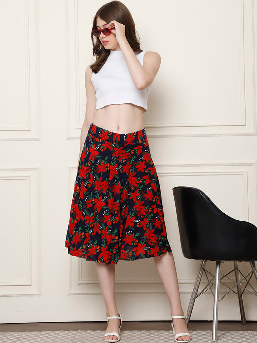 Women Multi color Polyster Lycra Floral printed Skirt with inner short