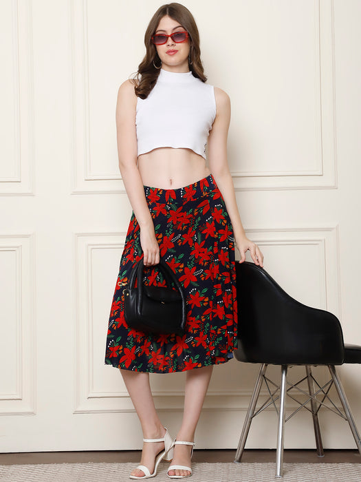 Women Multi color Polyster Lycra Floral printed Skirt with inner short