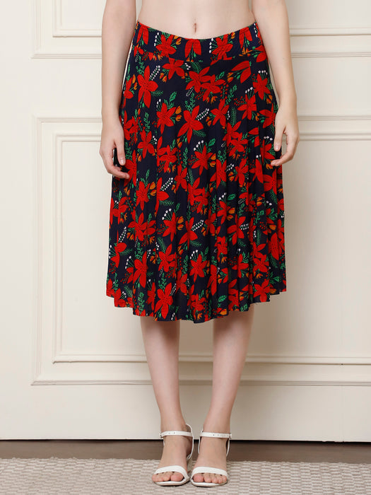 Women Multi color Polyster Lycra Floral printed Skirt with inner short