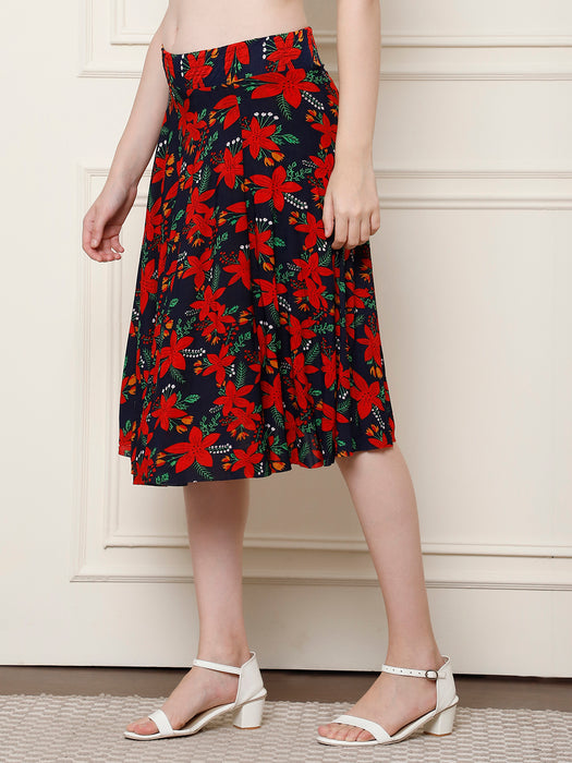 Women Multi color Polyster Lycra Floral printed Skirt with inner short