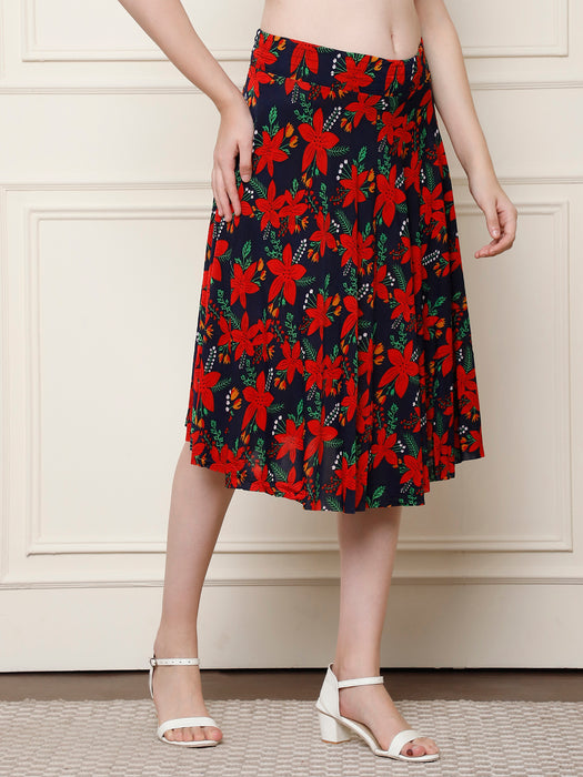 Women Multi color Polyster Lycra Floral printed Skirt with inner short