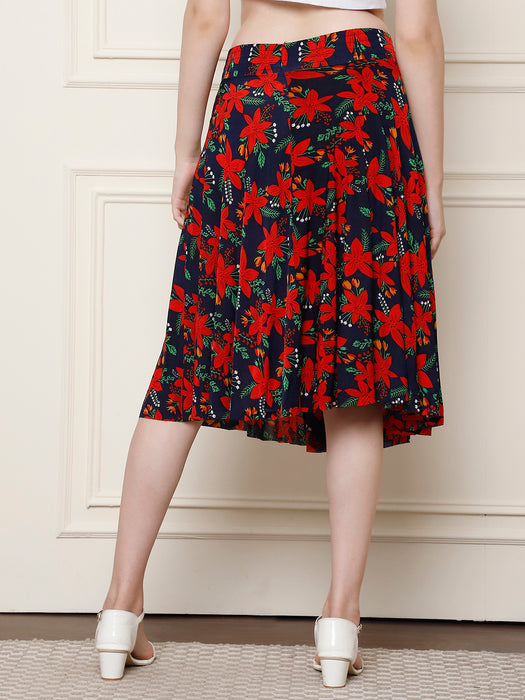 Women Multi color Polyster Lycra Floral printed Skirt with inner short