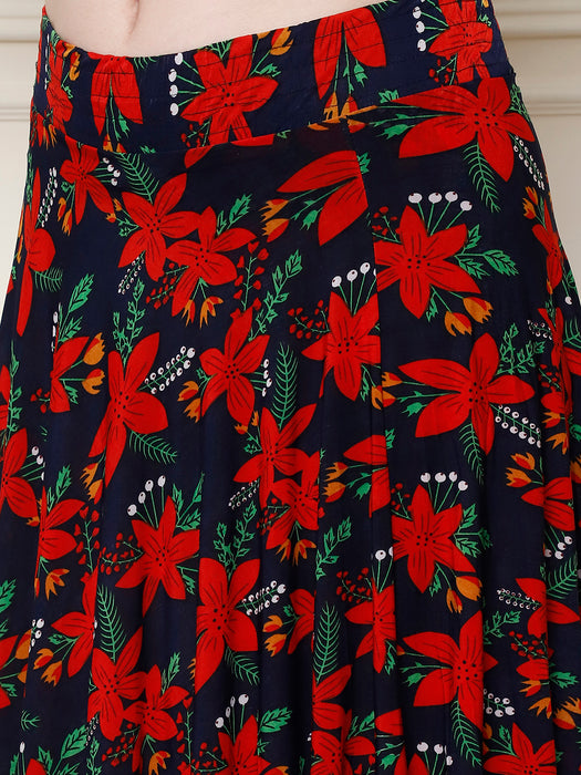 Women Multi color Polyster Lycra Floral printed Skirt with inner short