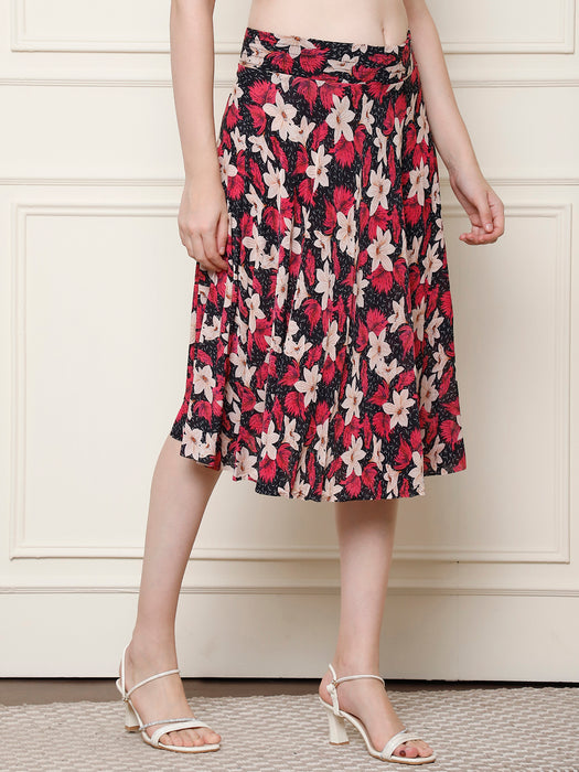 Women Multi color Polyster Lycra Full Printed Skirt with inner short