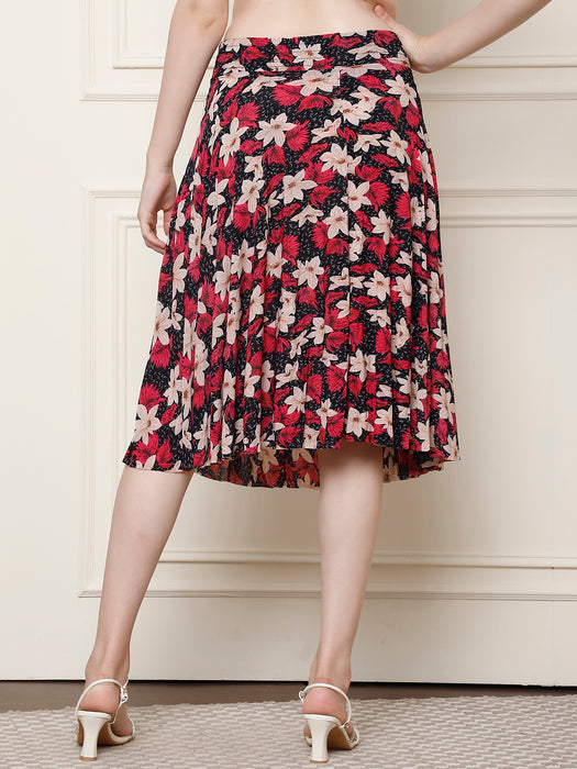 Women Multi color Polyster Lycra Full Printed Skirt with inner short