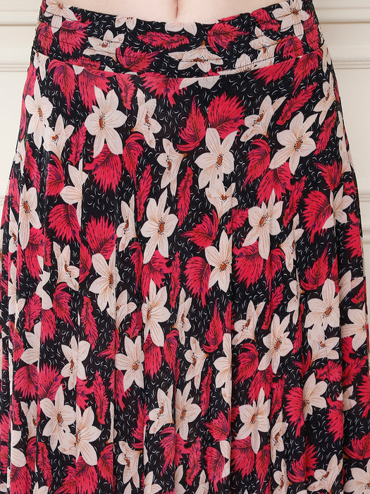 Women Multi color Polyster Lycra Full Printed Skirt with inner short