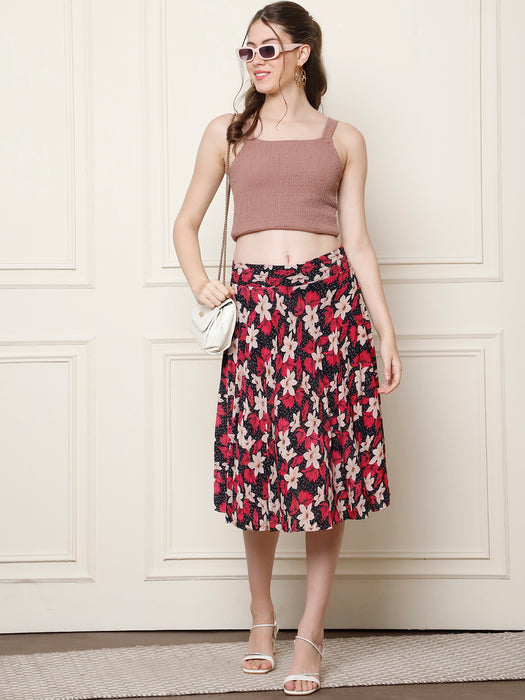 Women Multi color Polyster Lycra Full Printed Skirt with inner short