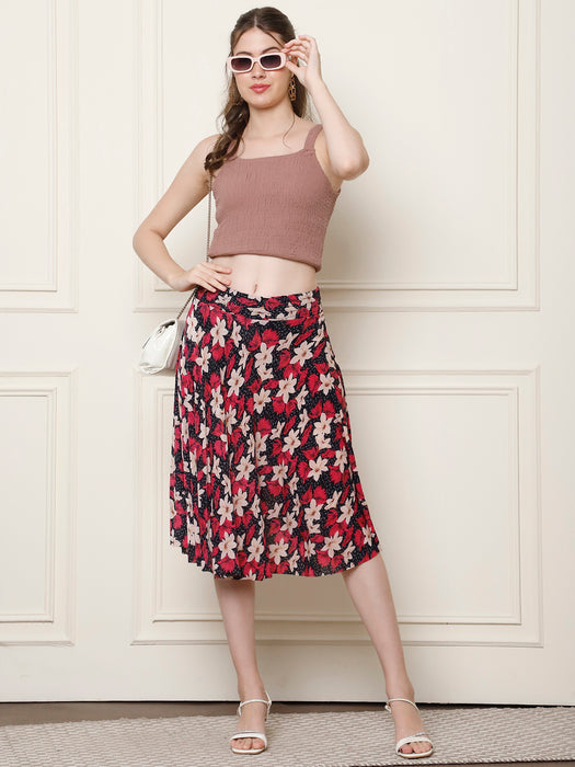 Women Multi color Polyster Lycra Full Printed Skirt with inner short