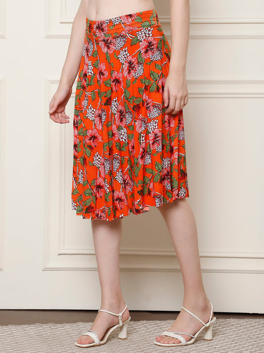 Women Multi color Polyster Lycra Flower Printed Skirt with inner short