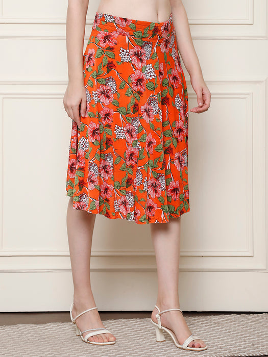 Women Multi color Polyster Lycra Flower Printed Skirt with inner short