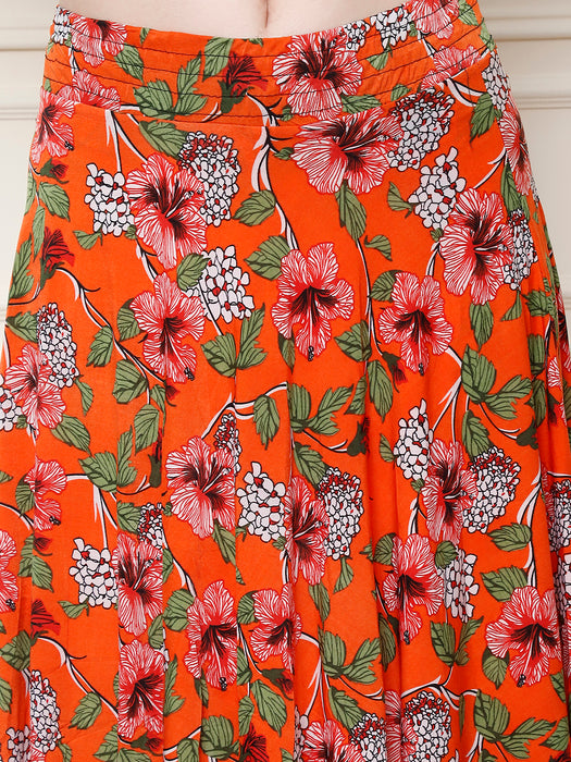 Women Multi color Polyster Lycra Flower Printed Skirt with inner short