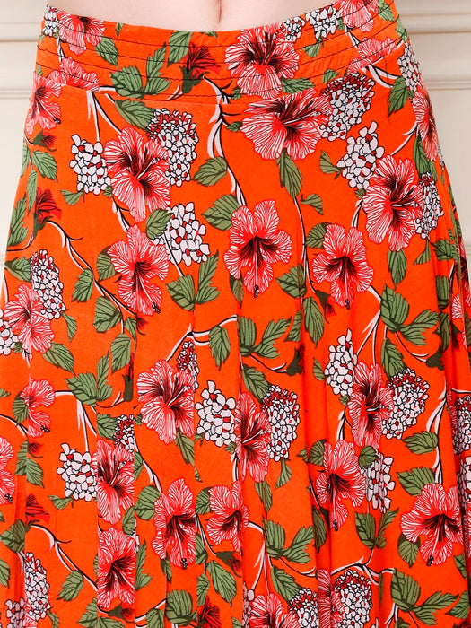 Women Multi color Polyster Lycra Flower Printed Skirt with inner short
