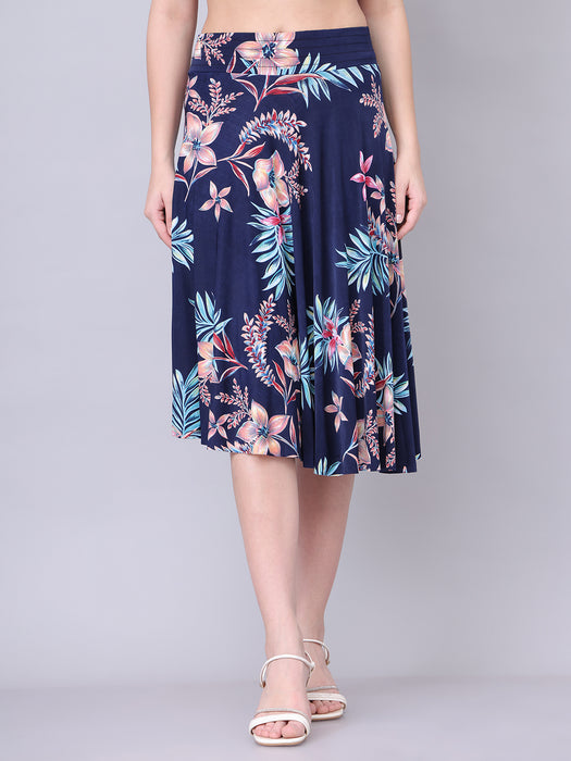 Women Multi color Big Leaves Printed Skirt