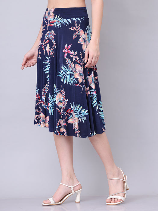 Women Multi color Big Leaves Printed Skirt