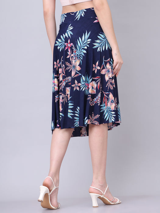 Women Multi color Big Leaves Printed Skirt