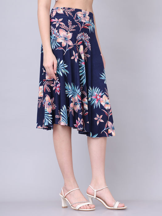Women Multi color Big Leaves Printed Skirt