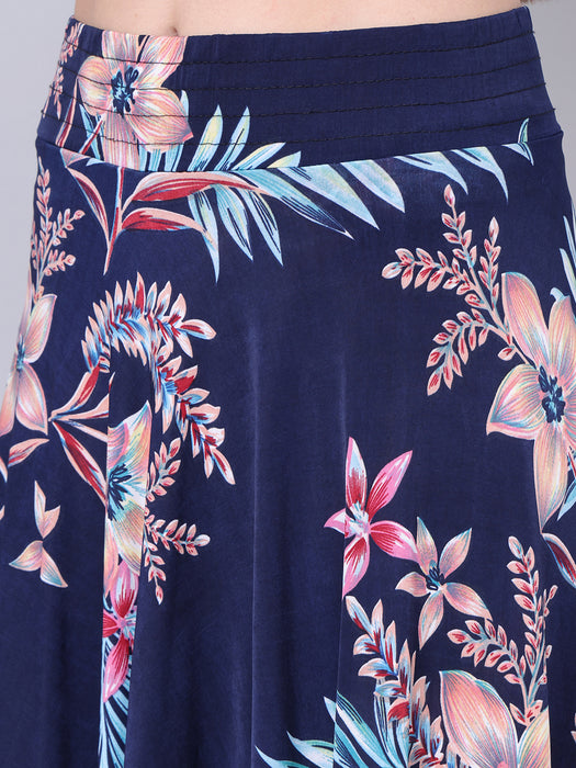 Women Multi color Big Leaves Printed Skirt