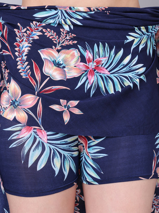 Women Multi color Big Leaves Printed Skirt