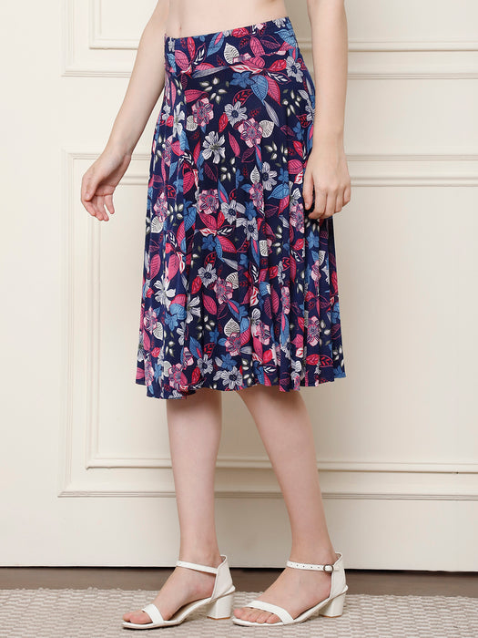 Women Multi color Polyster Lycra Leaves Printed Skirt with inner short