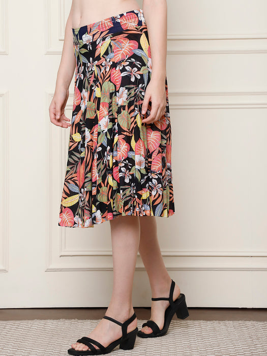 Women Multi color Polyster Lycra Abstract Printed Skirt with inner short