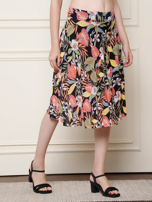 Women Multi color Polyster Lycra Abstract Printed Skirt with inner short
