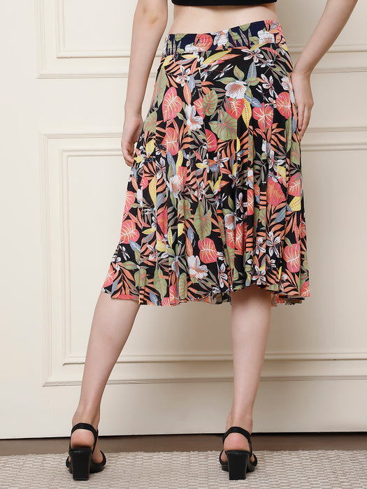 Women Multi color Polyster Lycra Abstract Printed Skirt with inner short