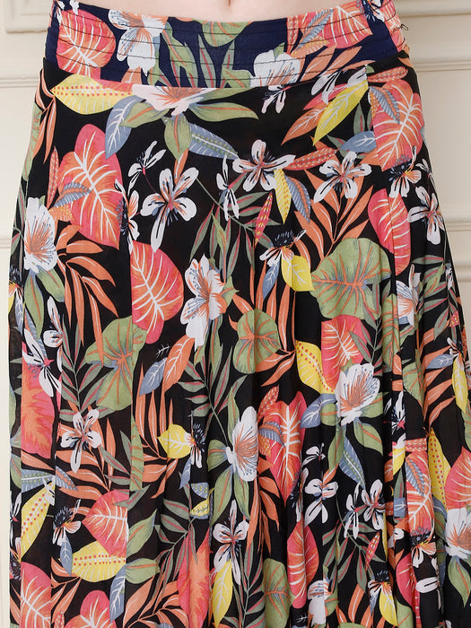 Women Multi color Polyster Lycra Abstract Printed Skirt with inner short